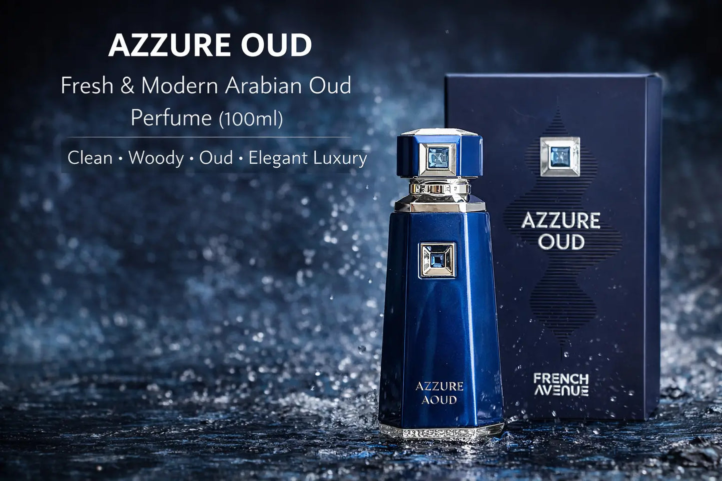 French Avenue Azzure Aoud 100ml Eau De Parfum - Saffron, Passion Fruit & Rose Notes - Oriental Woody Fragrance for Luxurious Elegance lattafauk