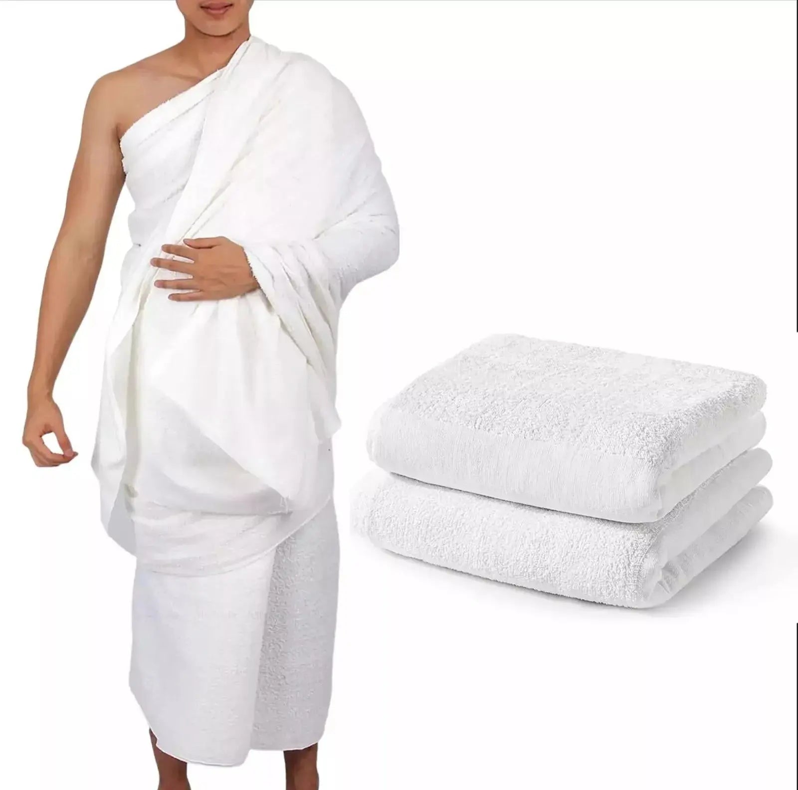 ADULT 100% COTTON IHRAM FOR UMRAH MEN 1200G ADULT WHITE TOWELS HAJJ UMRAH AHRAM 2 PIECE lattafauk