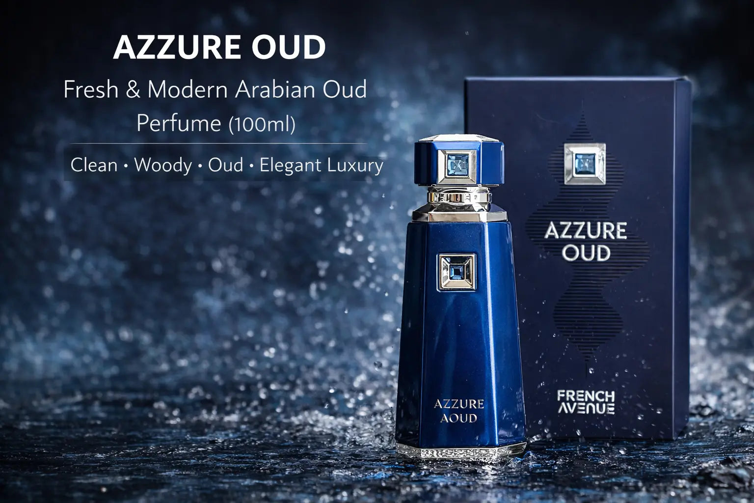 French Avenue Azzure Aoud 100ml Eau De Parfum - Saffron, Passion Fruit & Rose Notes - Oriental Woody Fragrance for Luxurious Elegance lattafauk