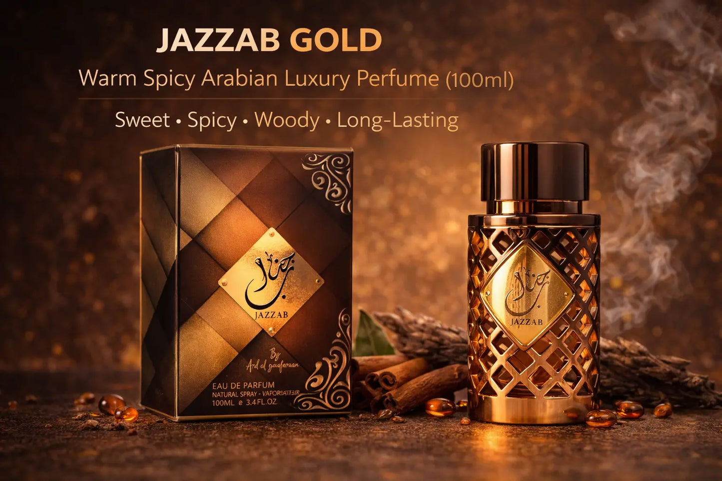 JAZZAB GOLD – Warm Spicy Arabian Luxury Perfume (100ml)  Sweet • Spicy • Woody • Long-Lasting lattafauk