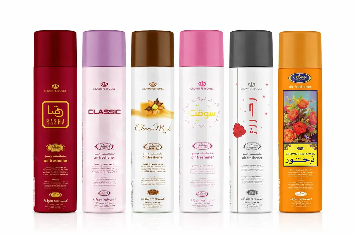 Al Rehab Pack of 6 Mixed Air Fresheners 300ml – Luxury Arabian Fragrance Collection Tufayel