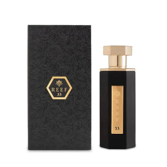 Reef 33 Black – Dark Amber, Spiced Woods & Smoky Luxury (100ml EDP) lattafauk