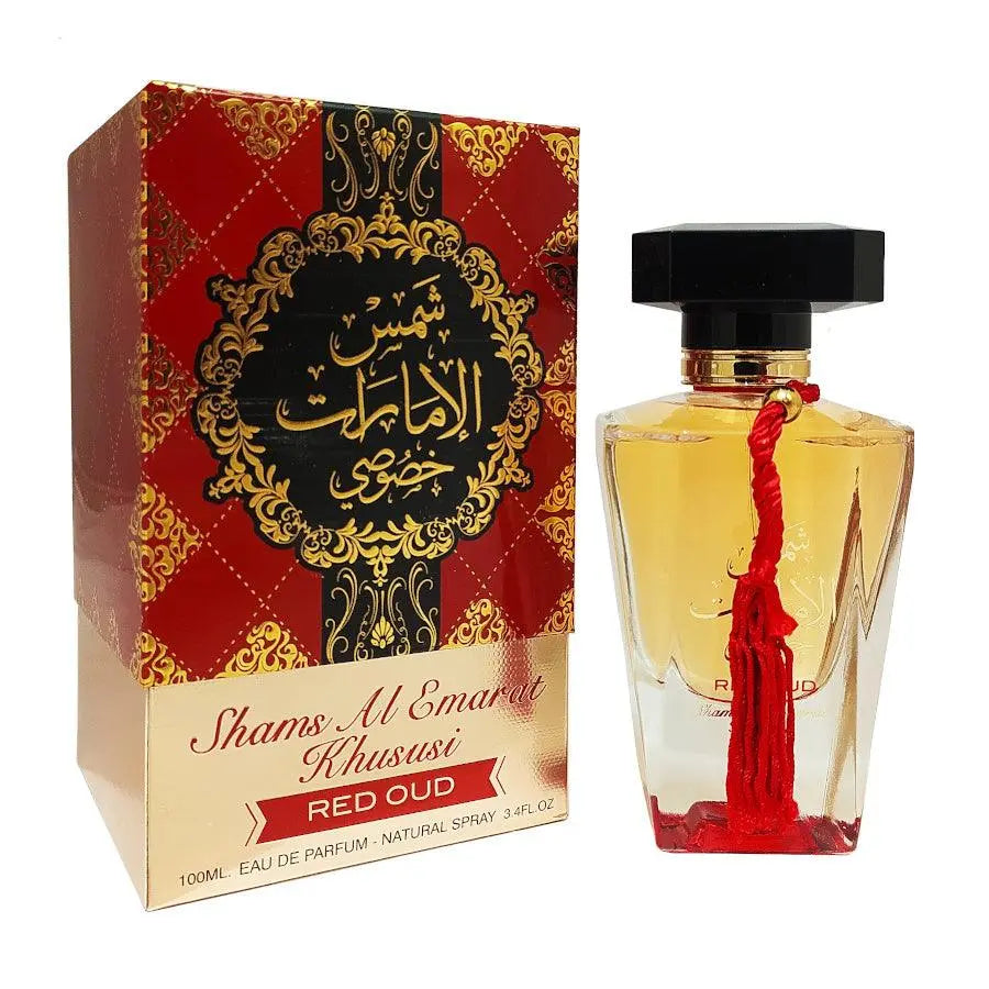 Shams Al Emarat Khususi Red Oud – Sweet Fruity Oud, Amber & Smoky Luxury (100ml EDP) lattafauk